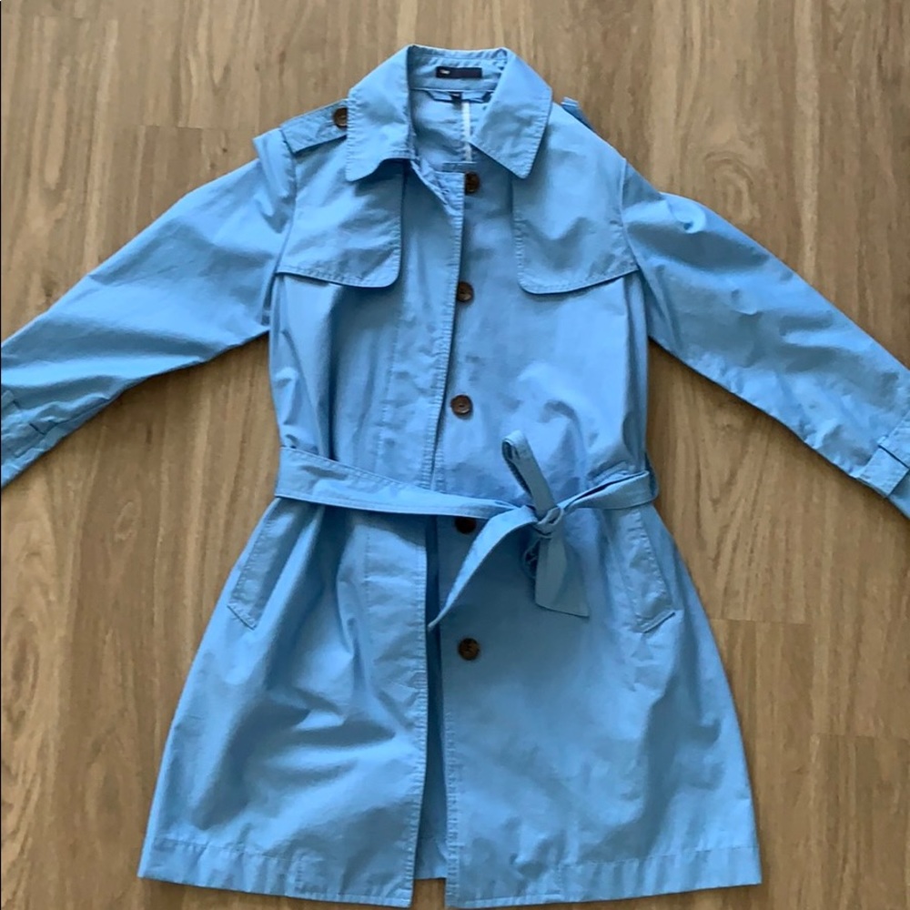 Gap XS baby blue trench coat with tie.